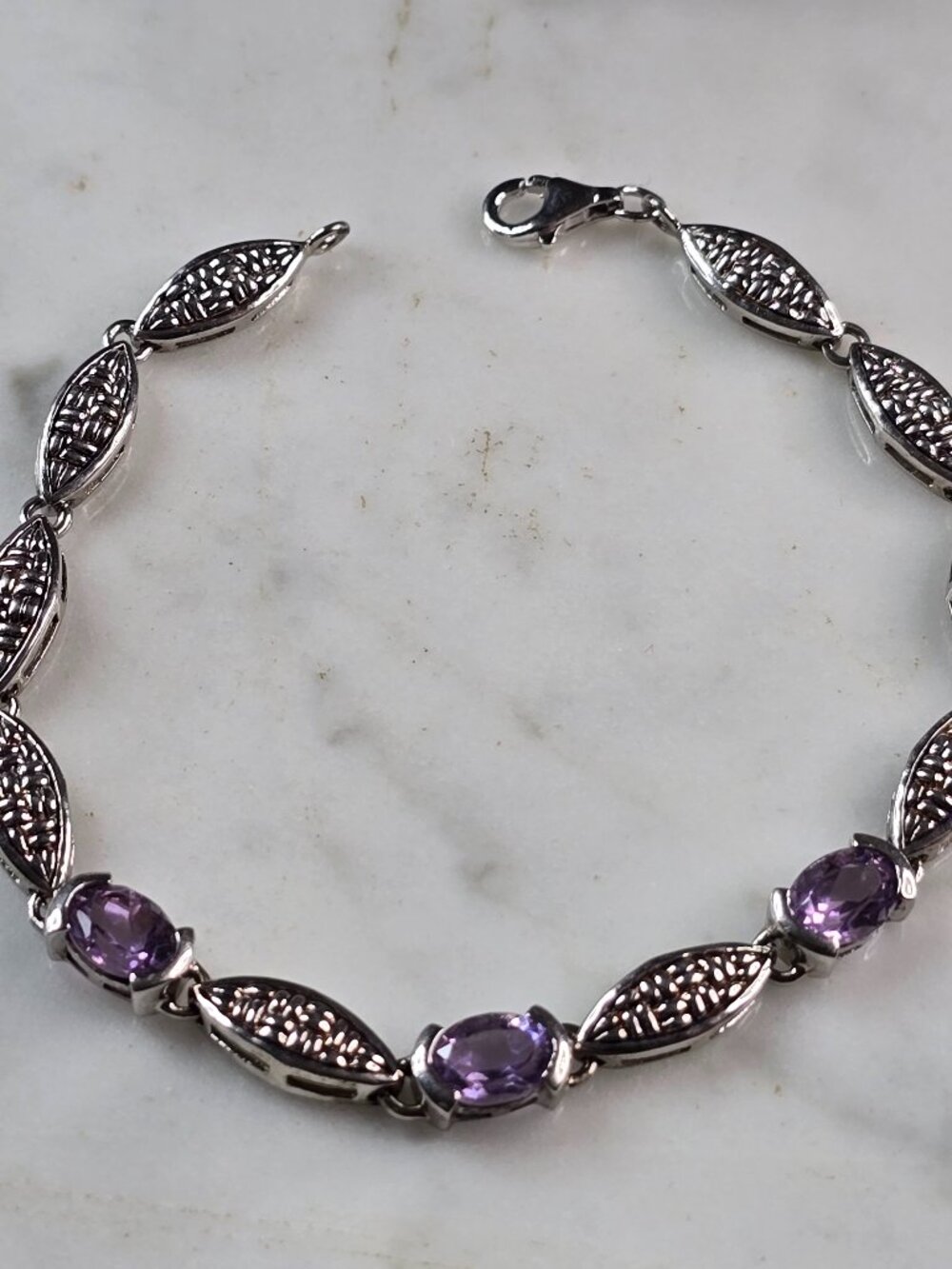 Womens Vintage Estate Sterling Silver Amethyst Bracelet 8.2g E5776